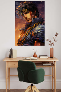 Golden Chain Warrior metal wall art displayed in a contemporary living space