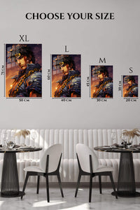 EMESA metal wall art size comparison guide for Golden Chain Warrior