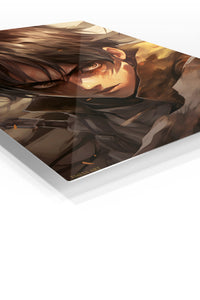 Amber-Eyed Battle Hero premium metal wall art – angled view