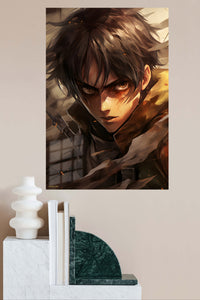 Amber-Eyed Battle Hero metal wall art displayed in a modern interior
