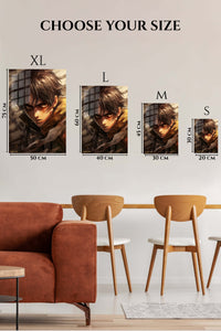 EMESA metal wall art size comparison guide for Amber-Eyed Battle Hero