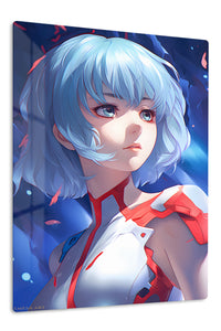 Blue-Haired Celestial Girl premium metal wall art – front view