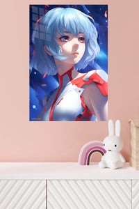 Blue-Haired Celestial Girl metal wall art displayed in a modern interior