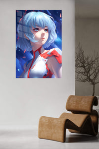 Blue-Haired Celestial Girl metal wall art displayed in a contemporary living space