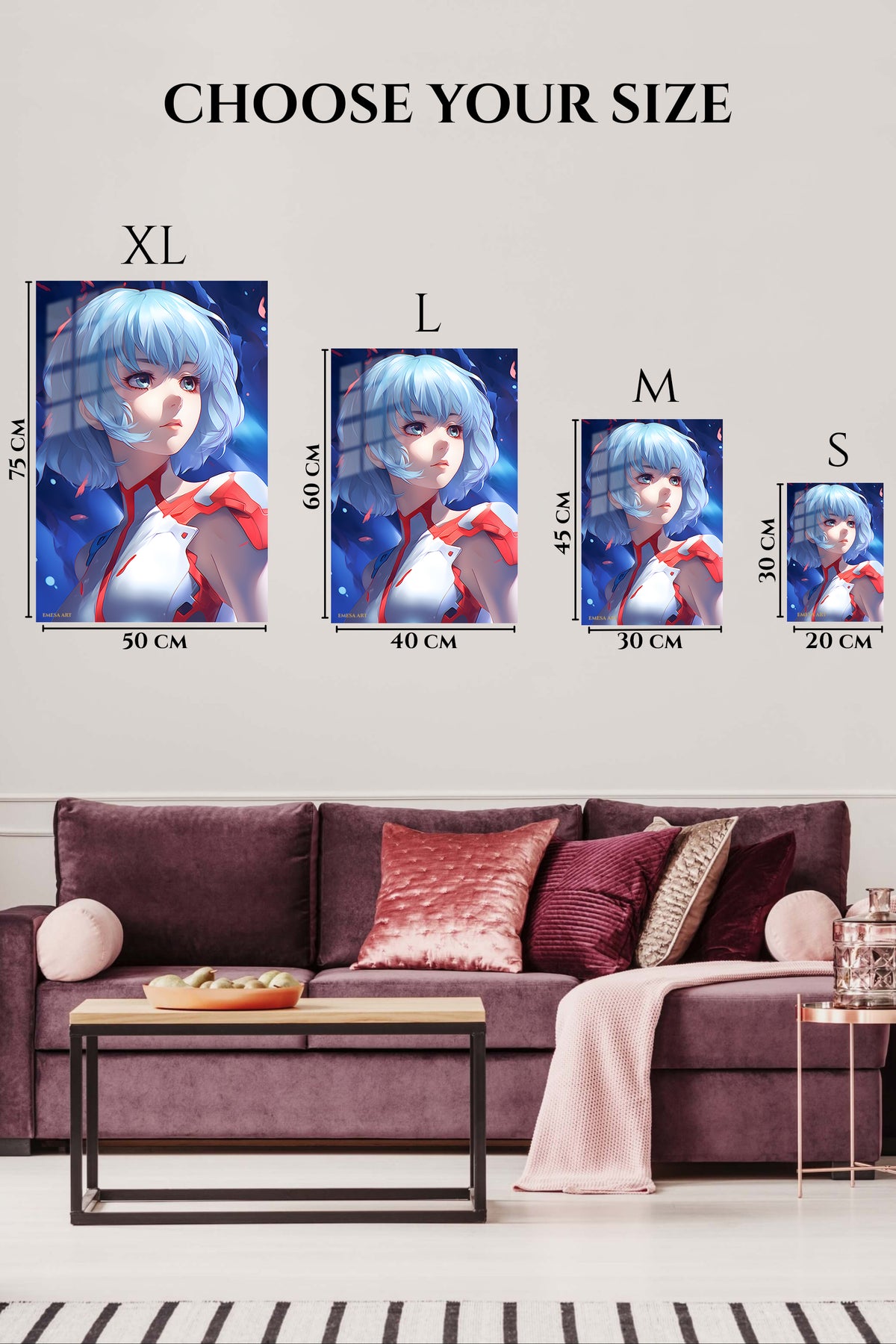 EMESA metal wall art size comparison guide for Blue-Haired Celestial Girl