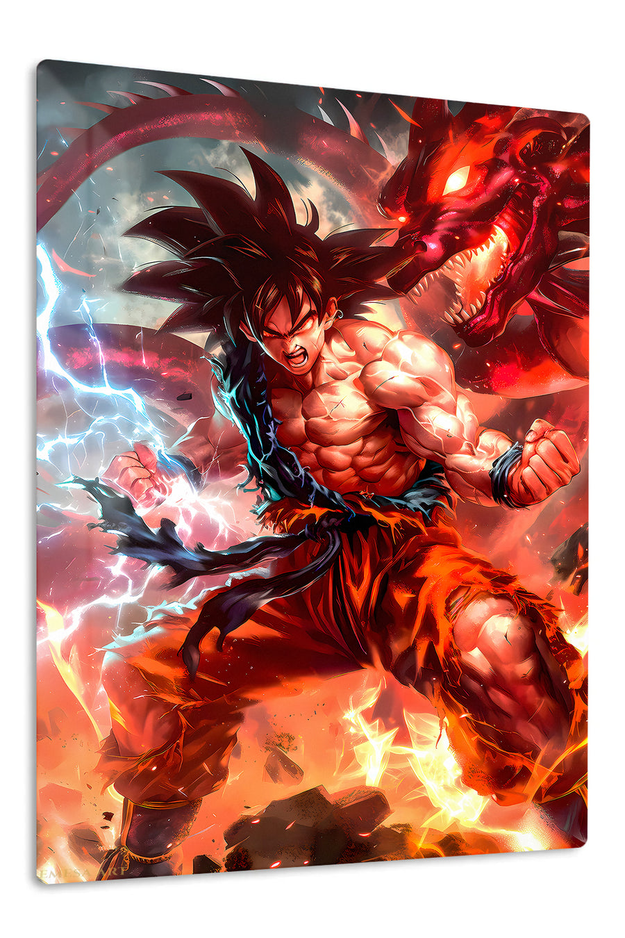Dragon Flame Warrior premium metal wall art – front view