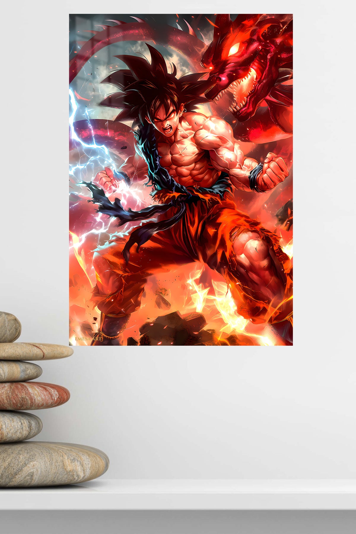 Dragon Flame Warrior metal wall art displayed in a modern interior