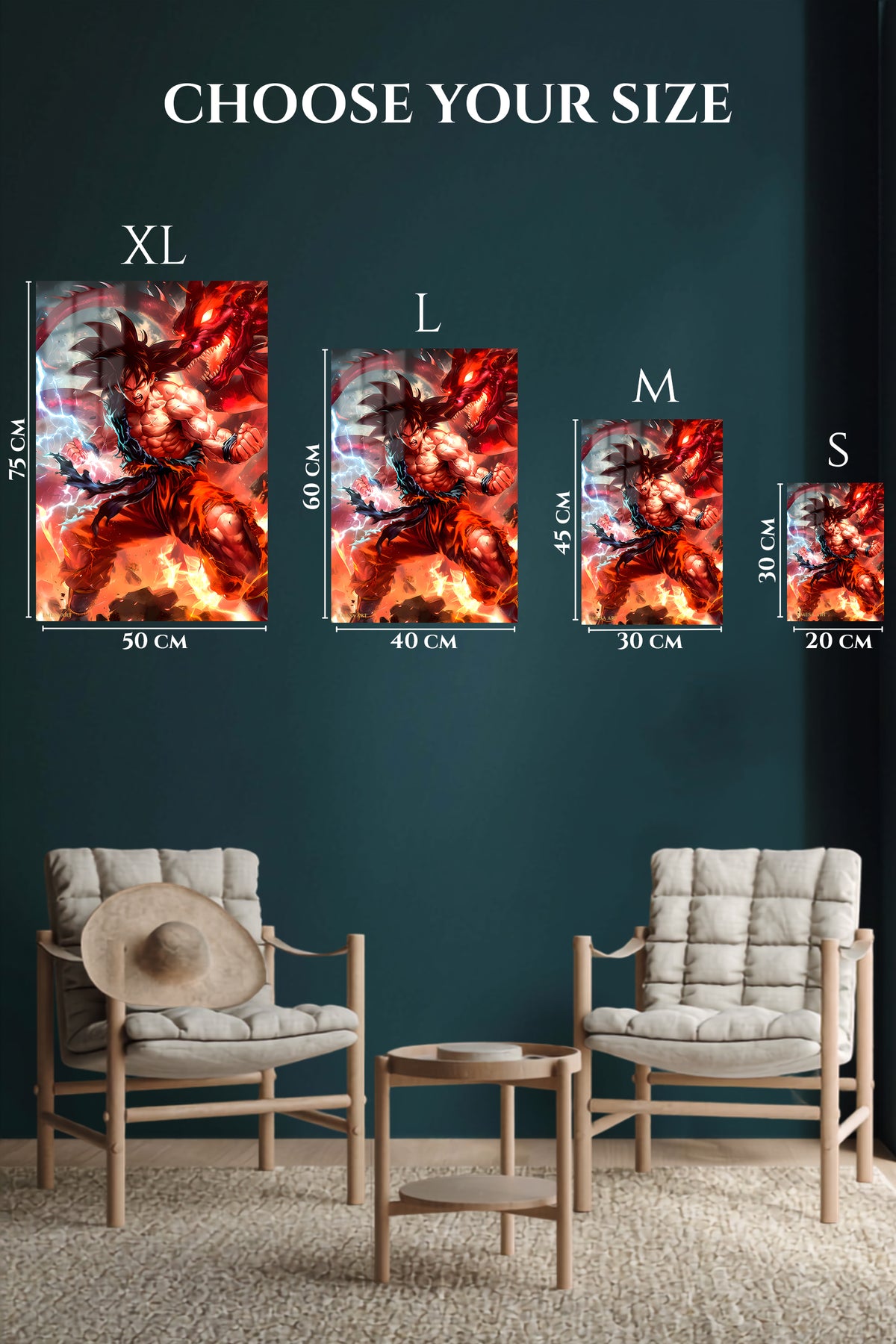 EMESA metal wall art size comparison guide for Dragon Flame Warrior