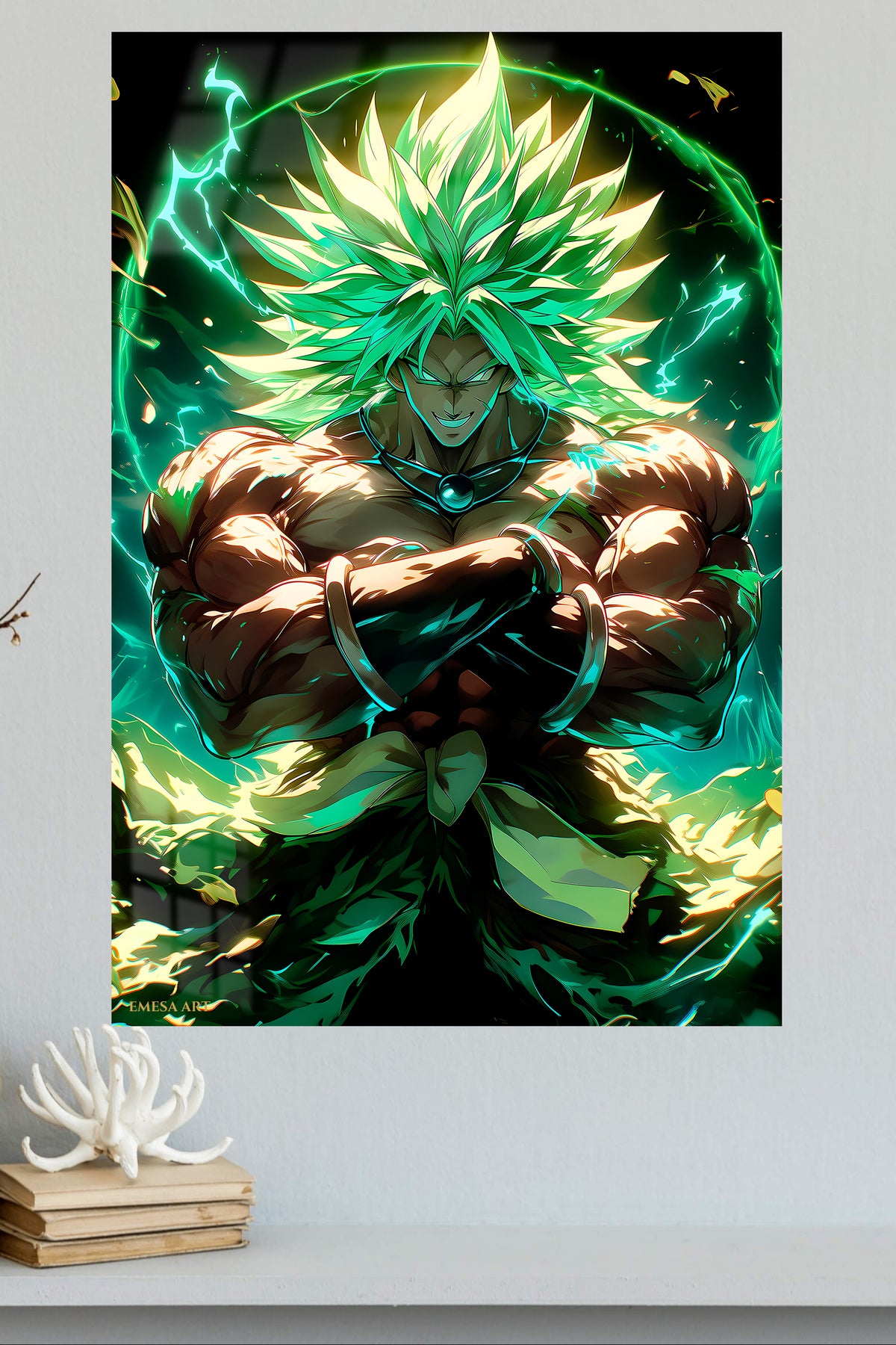 Emerald Aura Warrior metal wall art displayed in a modern interior