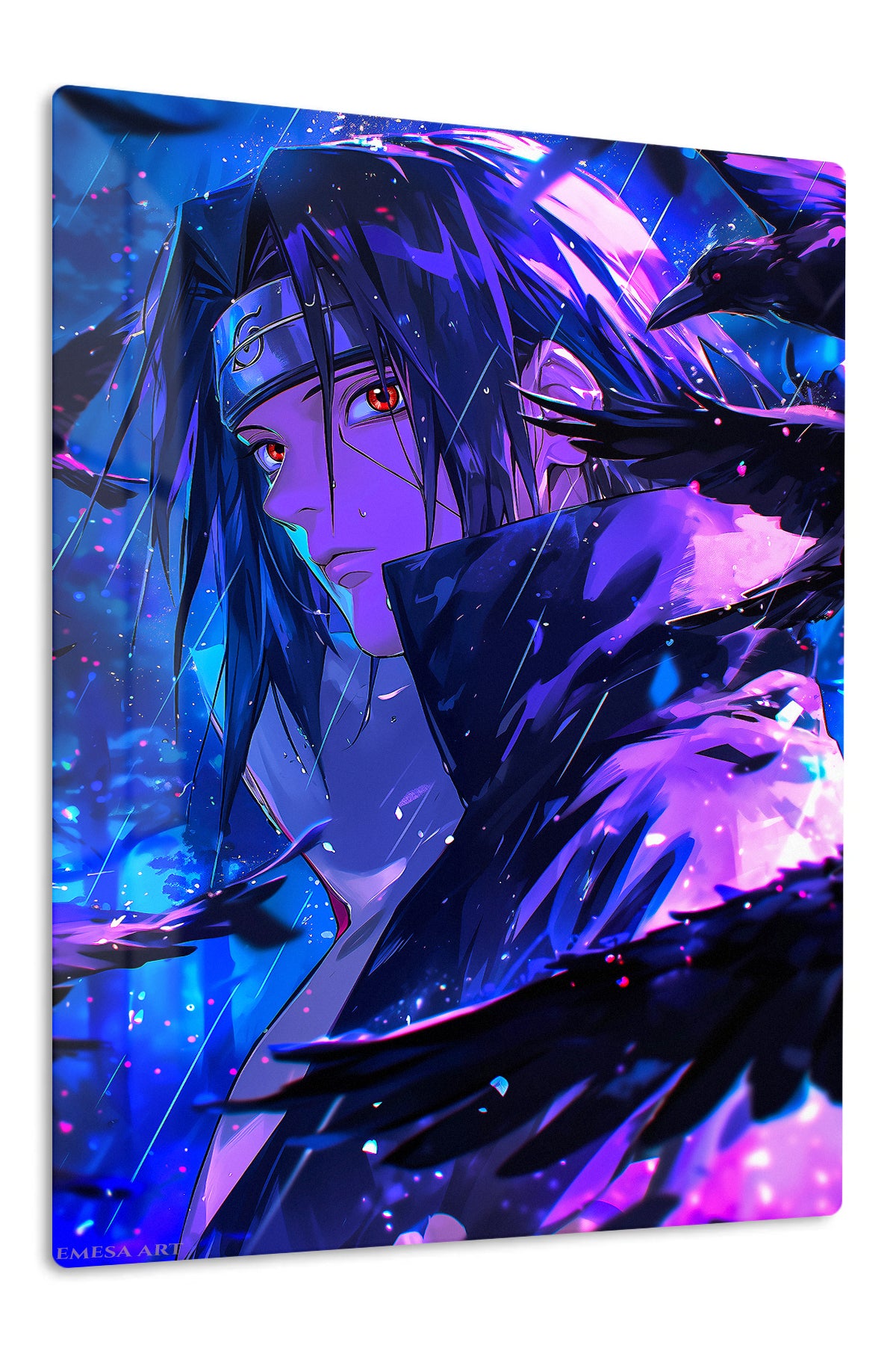 Neon Raven-Eyed Warrior premium metal wall art Ã¢â‚¬â€œ front view