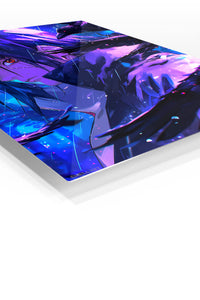 Neon Raven-Eyed Warrior premium metal wall art Ã¢â‚¬â€œ angled view