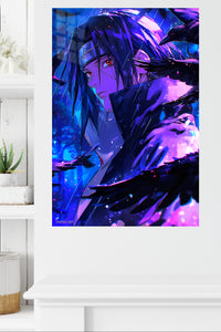 Neon Raven-Eyed Warrior metal wall art displayed in a modern interior