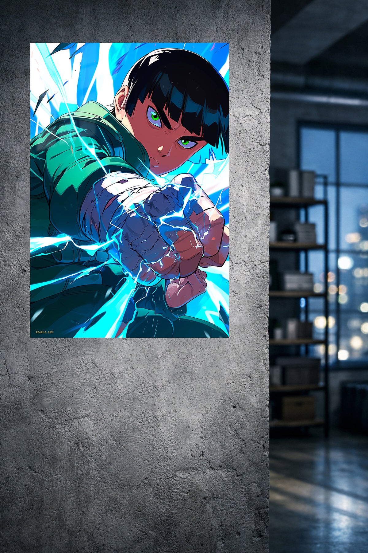 Electric Fist Warrior metal wall art displayed in a modern interior