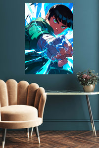 Electric Fist Warrior metal wall art displayed in a contemporary living space