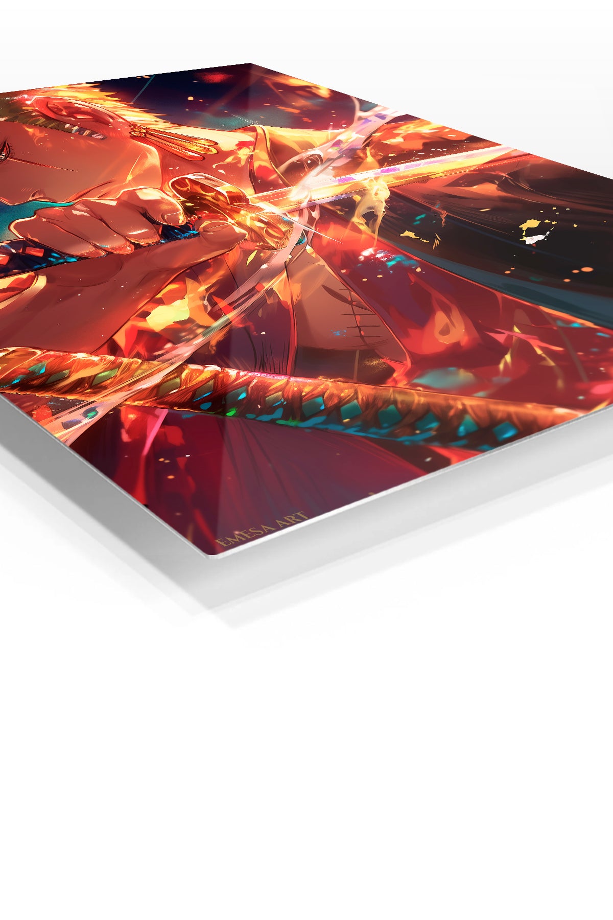 Ember Blade Warrior premium metal wall art Ã¢â‚¬â€œ angled view