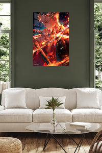 Ember Blade Warrior metal wall art displayed in a contemporary living space