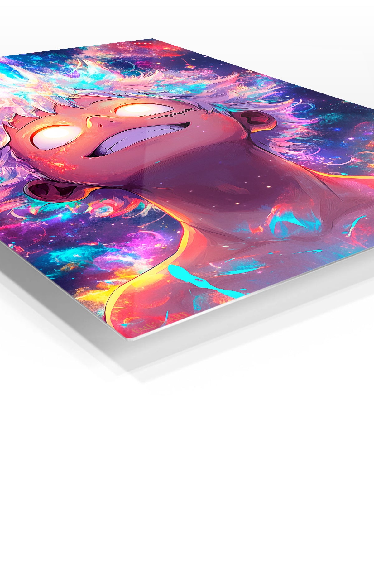 Cosmic Awakening Portrait premium metal wall art Ã¢â‚¬â€œ angled view