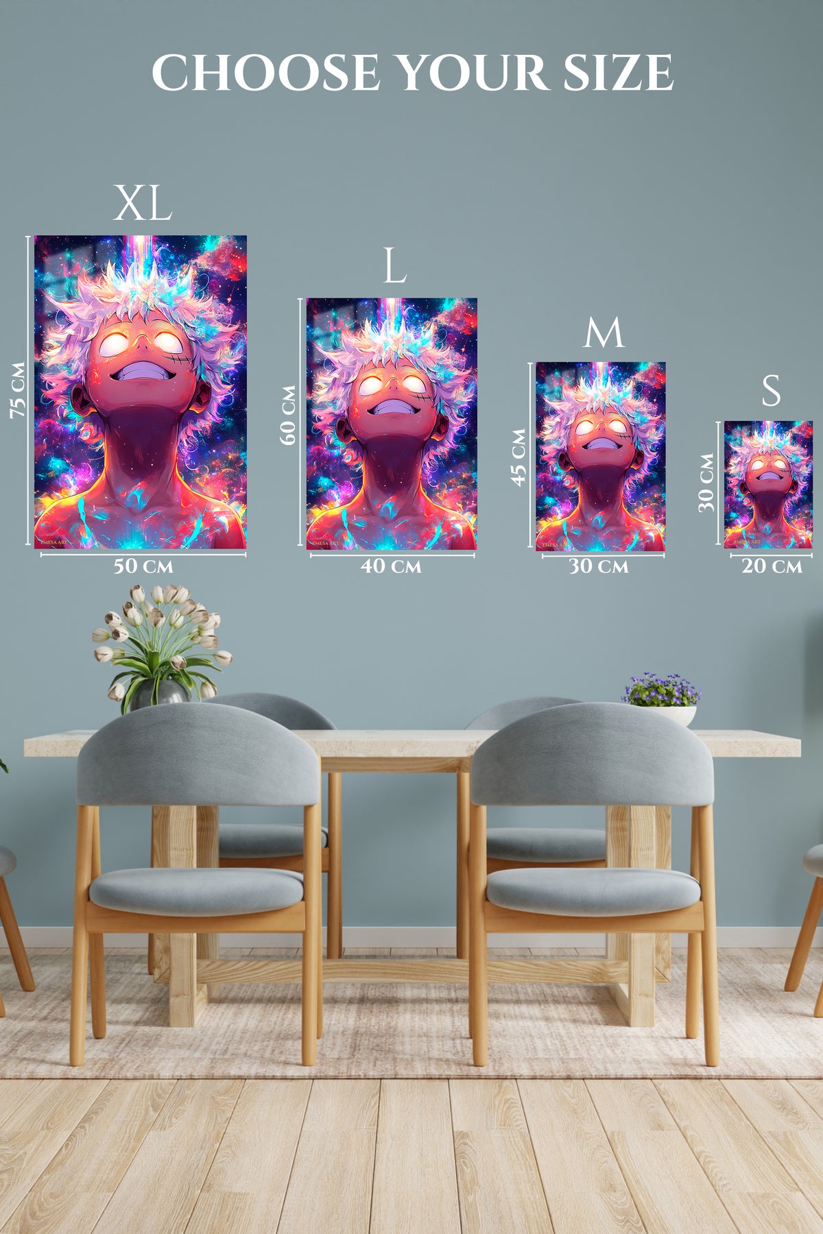 EMESA metal wall art size comparison guide for Cosmic Awakening Portrait