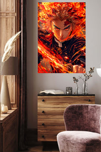Blazing Sword Warrior metal wall art displayed in a contemporary living space