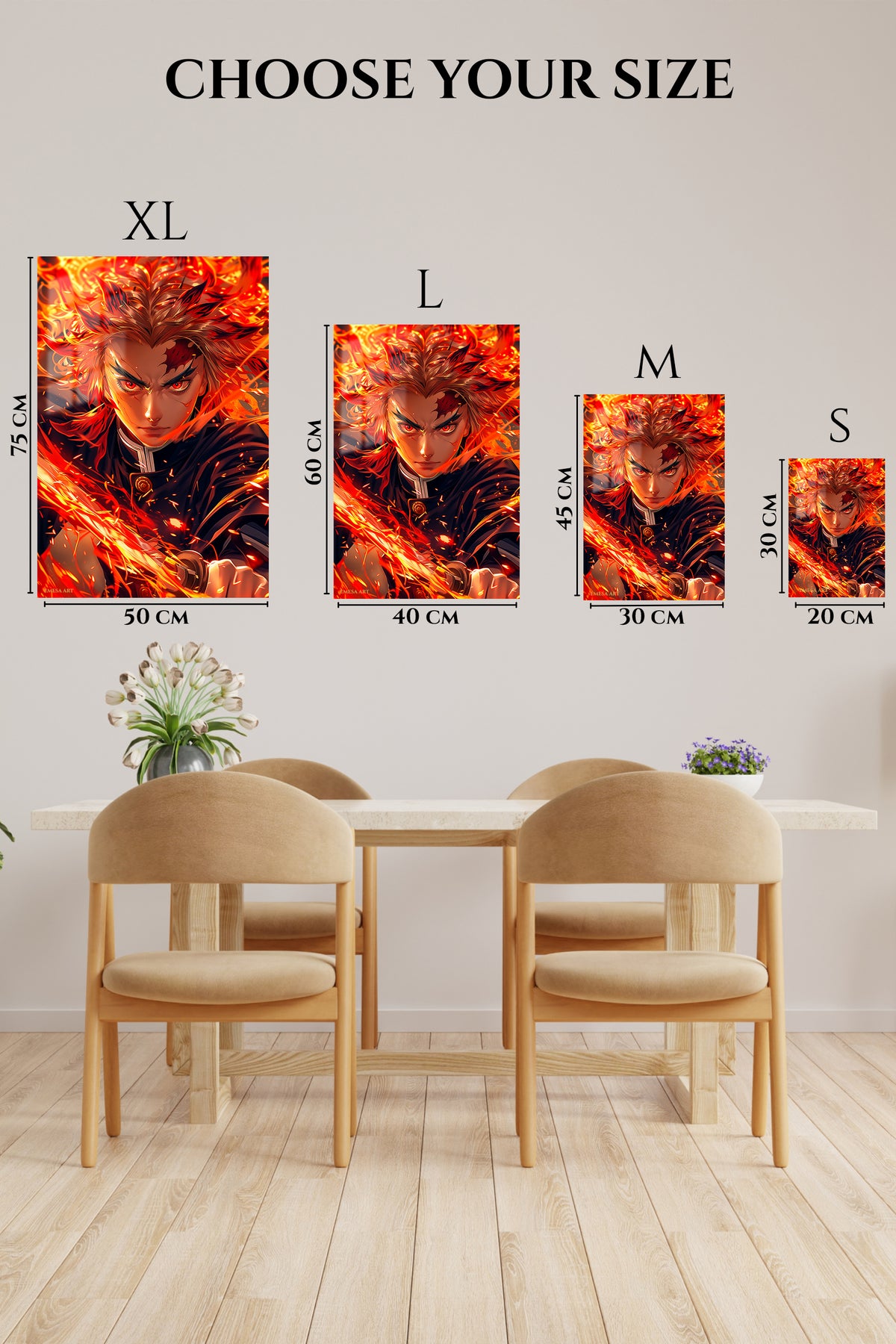 EMESA metal wall art size comparison guide for Blazing Sword Warrior