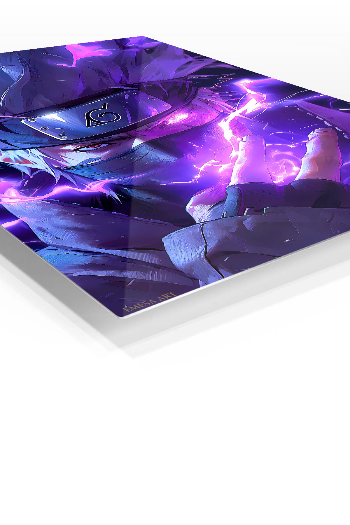 Neon Masked Ninja Energy premium metal wall art Ã¢â‚¬â€œ angled view