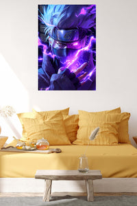 Neon Masked Ninja Energy metal wall art displayed in a contemporary living space