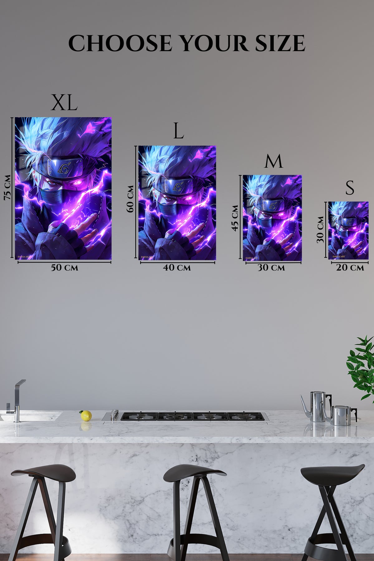 EMESA metal wall art size comparison guide for Neon Masked Ninja Energy
