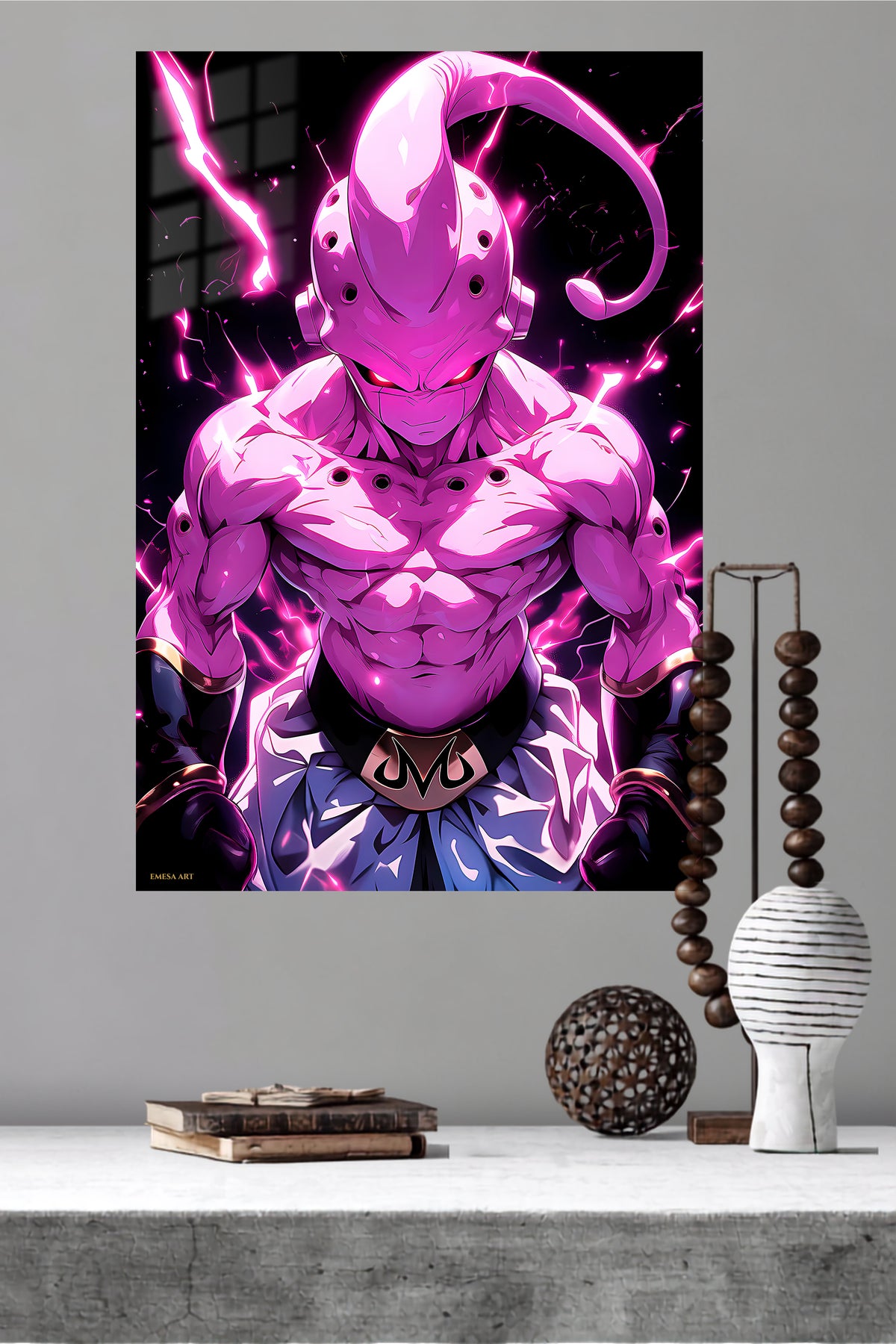 Neon Armored Phantom metal wall art displayed in a modern interior