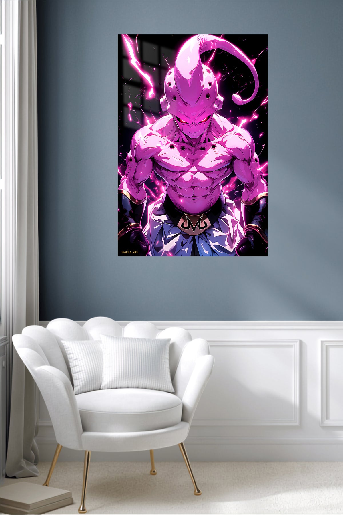 Neon Armored Phantom metal wall art displayed in a contemporary living space