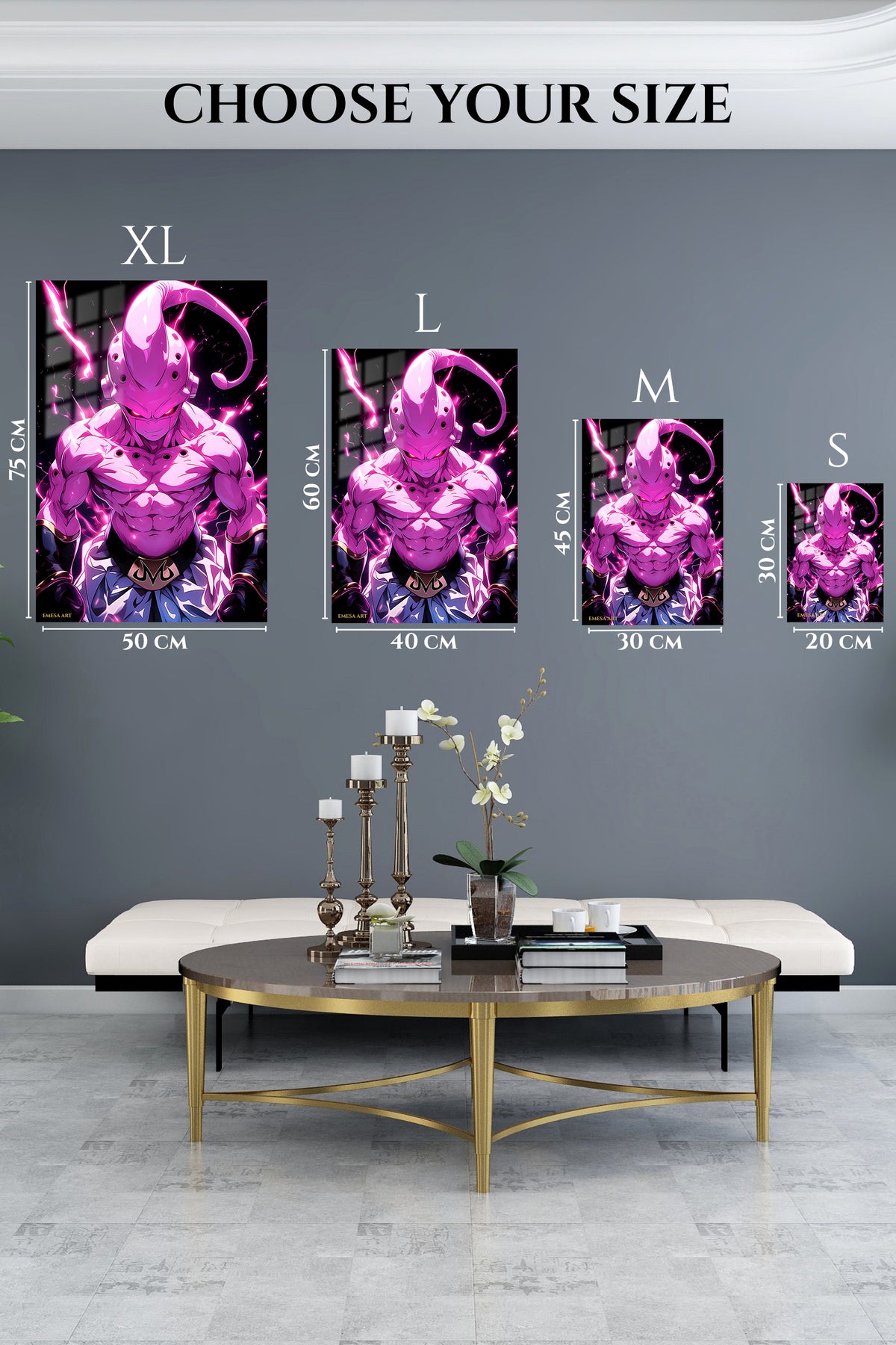 EMESA metal wall art size comparison guide for Neon Armored Phantom