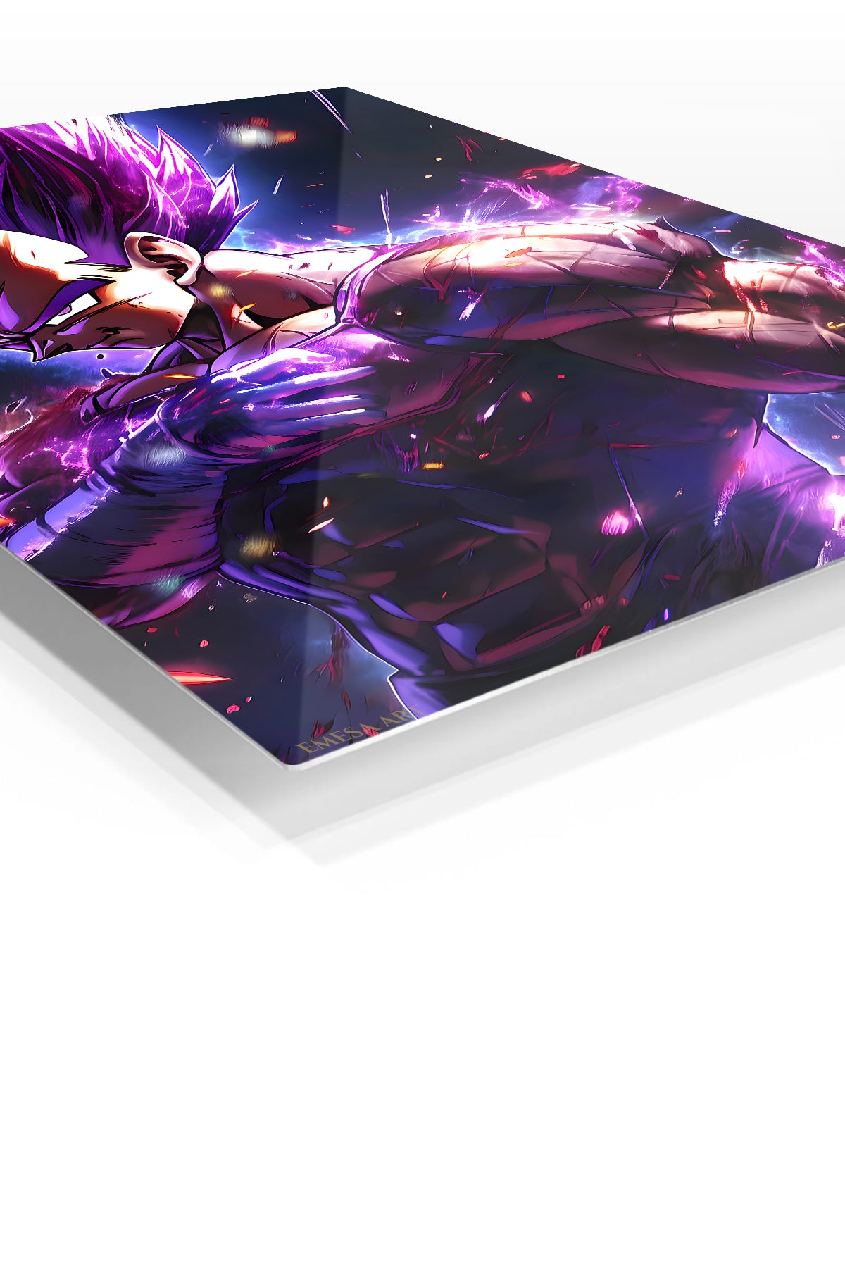 Violet Energy Warrior premium metal wall art Ã¢â‚¬â€œ angled view