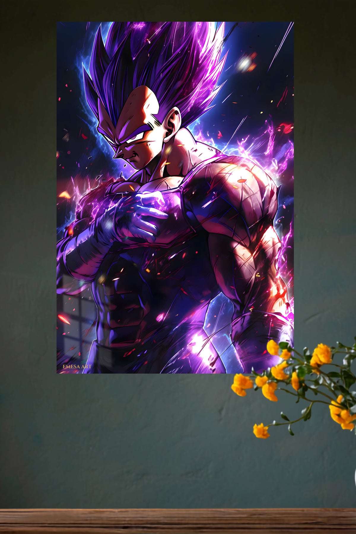 Violet Energy Warrior metal wall art displayed in a modern interior
