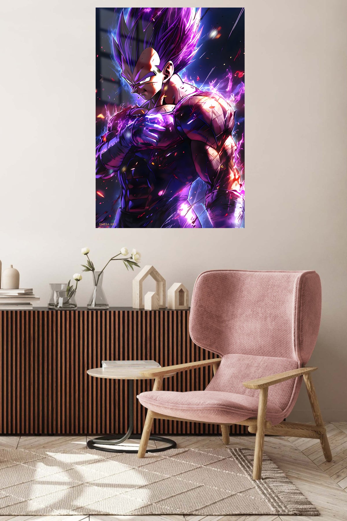 Violet Energy Warrior metal wall art displayed in a contemporary living space