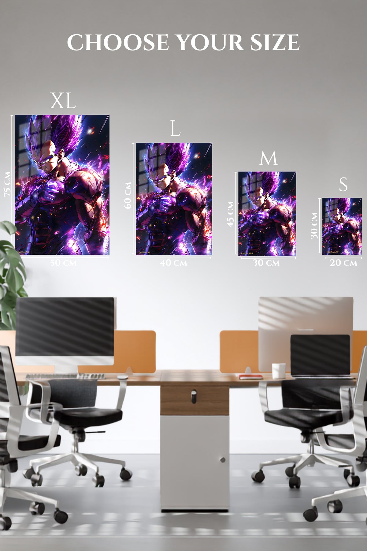 EMESA metal wall art size comparison guide for Violet Energy Warrior