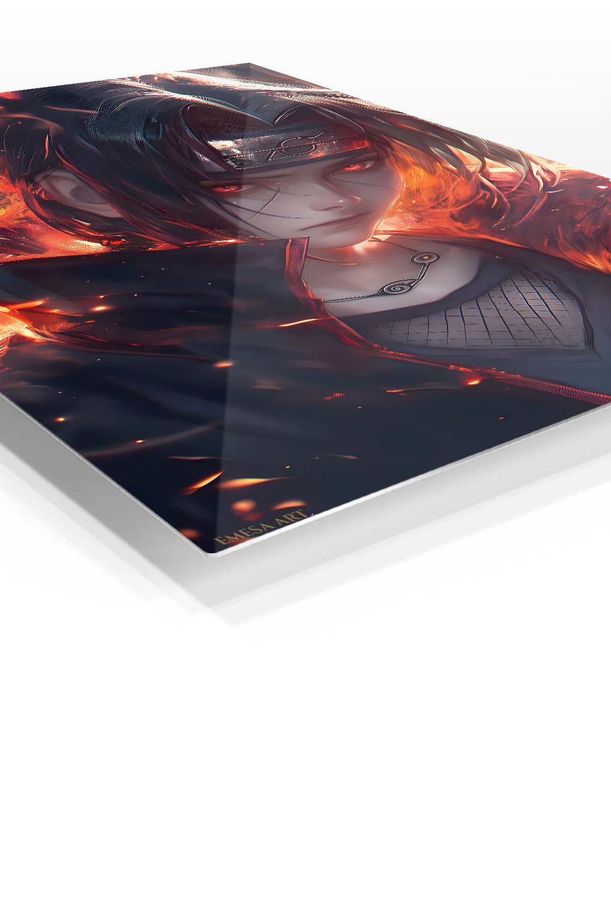 Ember-Eyed Shadow Warrior premium metal wall art Ã¢â‚¬â€œ angled view