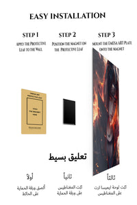 Magnetic mounting installation guide for Ember-Eyed Shadow Warrior metal wall art