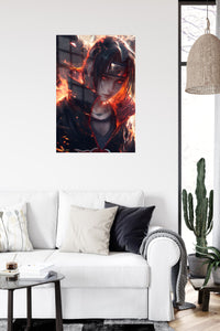 Ember-Eyed Shadow Warrior metal wall art displayed in a contemporary living space