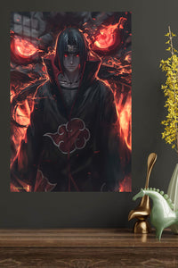 Crimson Symbol Shadow Warrior metal wall art displayed in a modern interior
