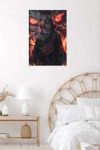 Crimson Symbol Shadow Warrior metal wall art displayed in a contemporary living space