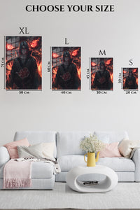 EMESA metal wall art size comparison guide for Crimson Symbol Shadow Warrior