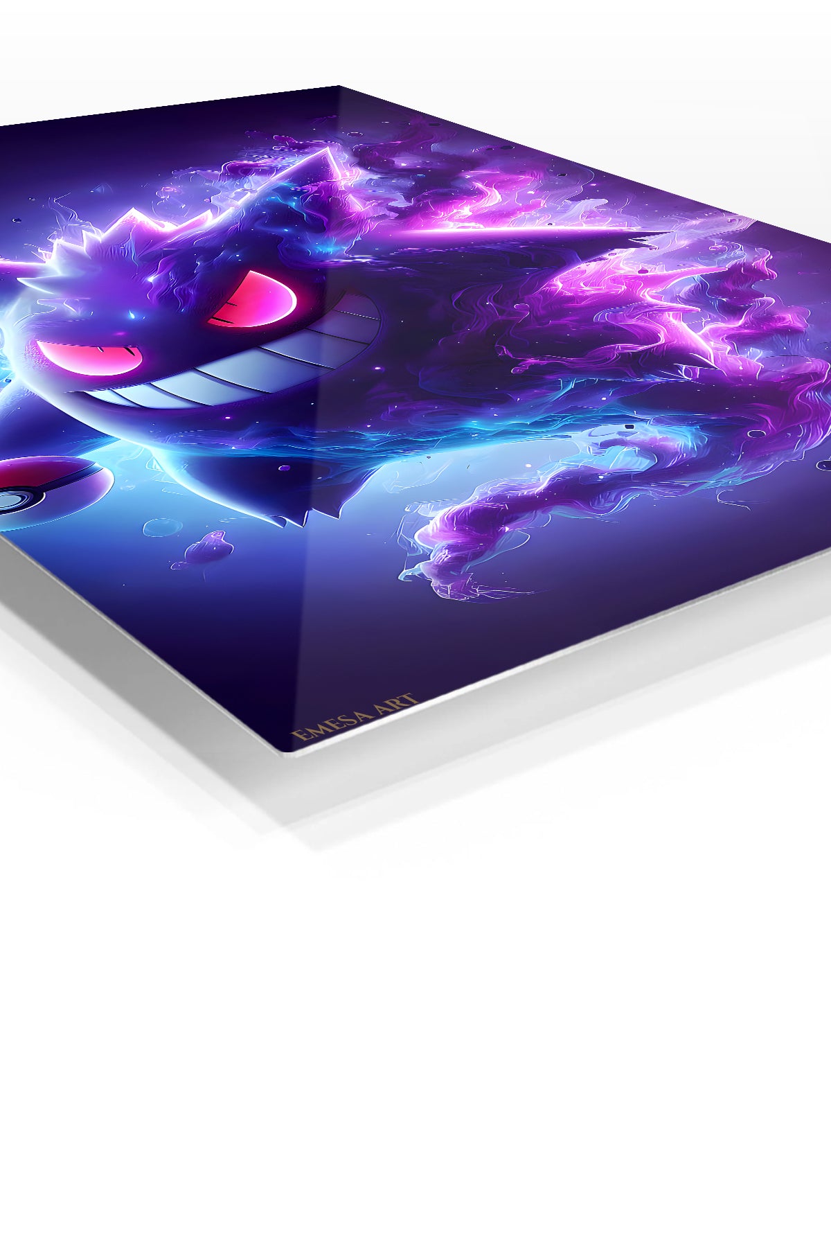 Neon Phantom Grin premium metal wall art Ã¢â‚¬â€œ angled view