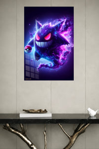 Neon Phantom Grin metal wall art displayed in a modern interior
