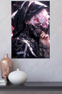 Neon Witch Hunter metal wall art displayed in a modern interior