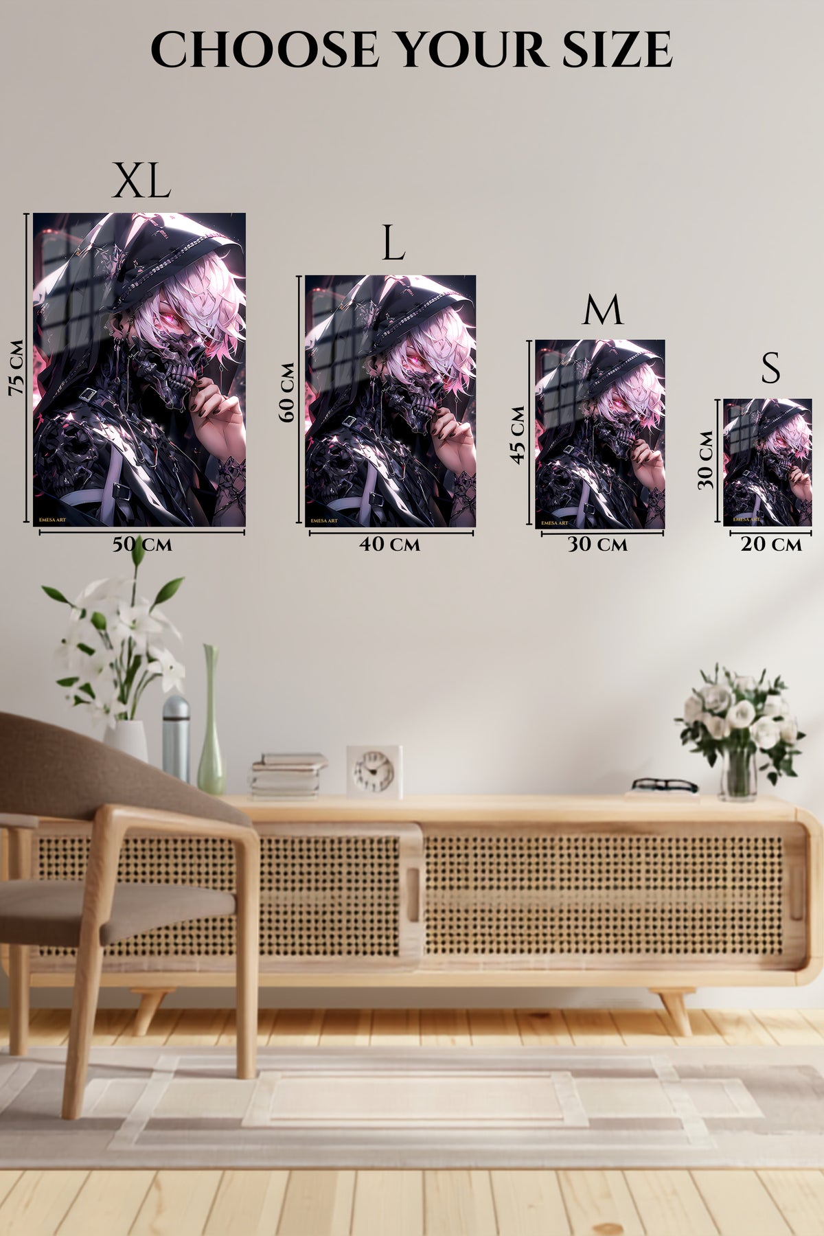 EMESA metal wall art size comparison guide for Neon Witch Hunter