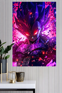 Neon Shadow Warrior metal wall art displayed in a modern interior