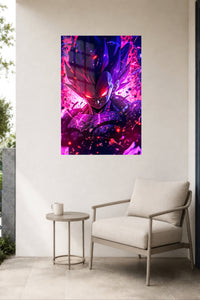 Neon Shadow Warrior metal wall art displayed in a contemporary living space