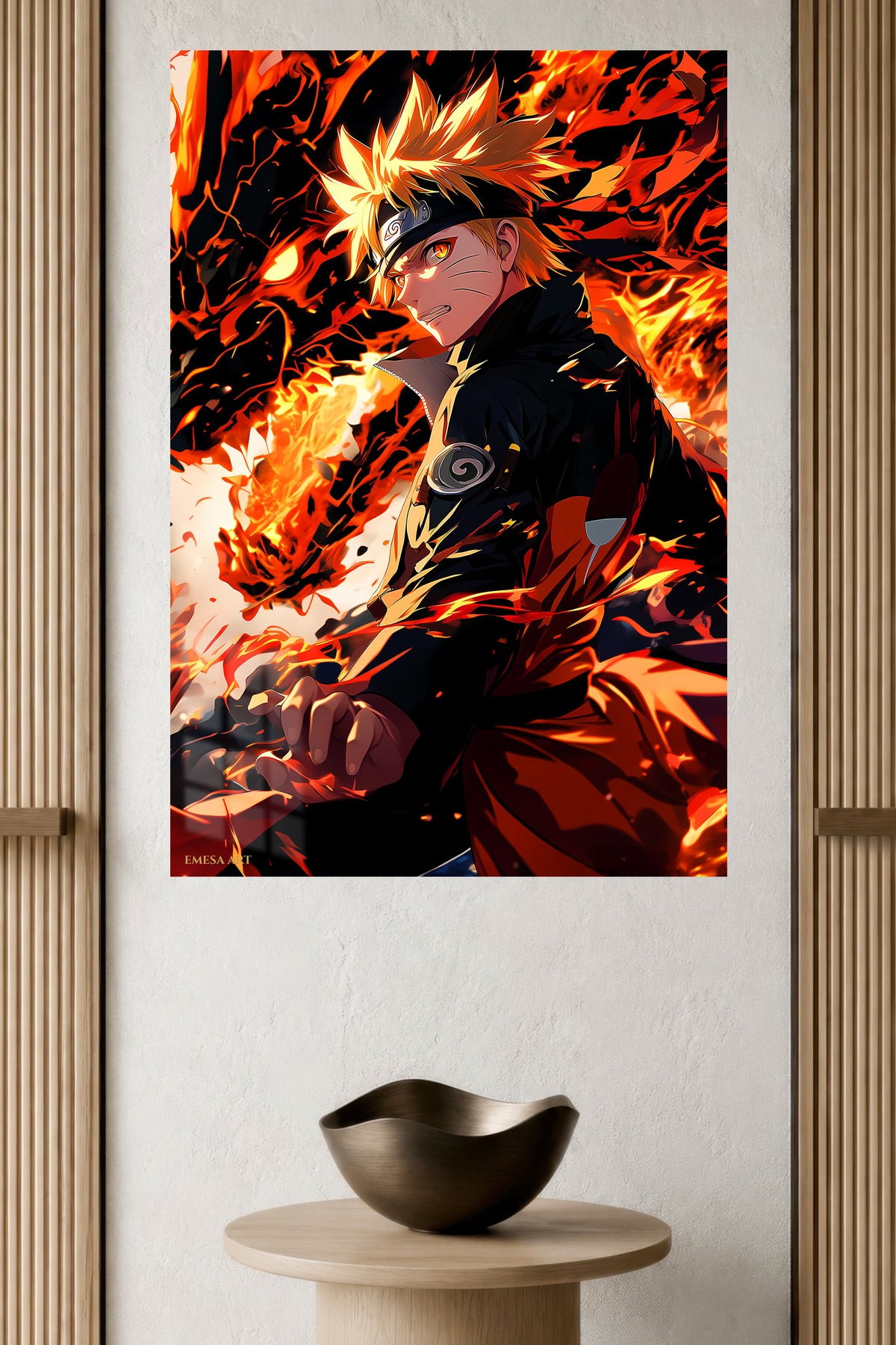 Blazing Spiral Headband Warrior metal wall art displayed in a modern interior