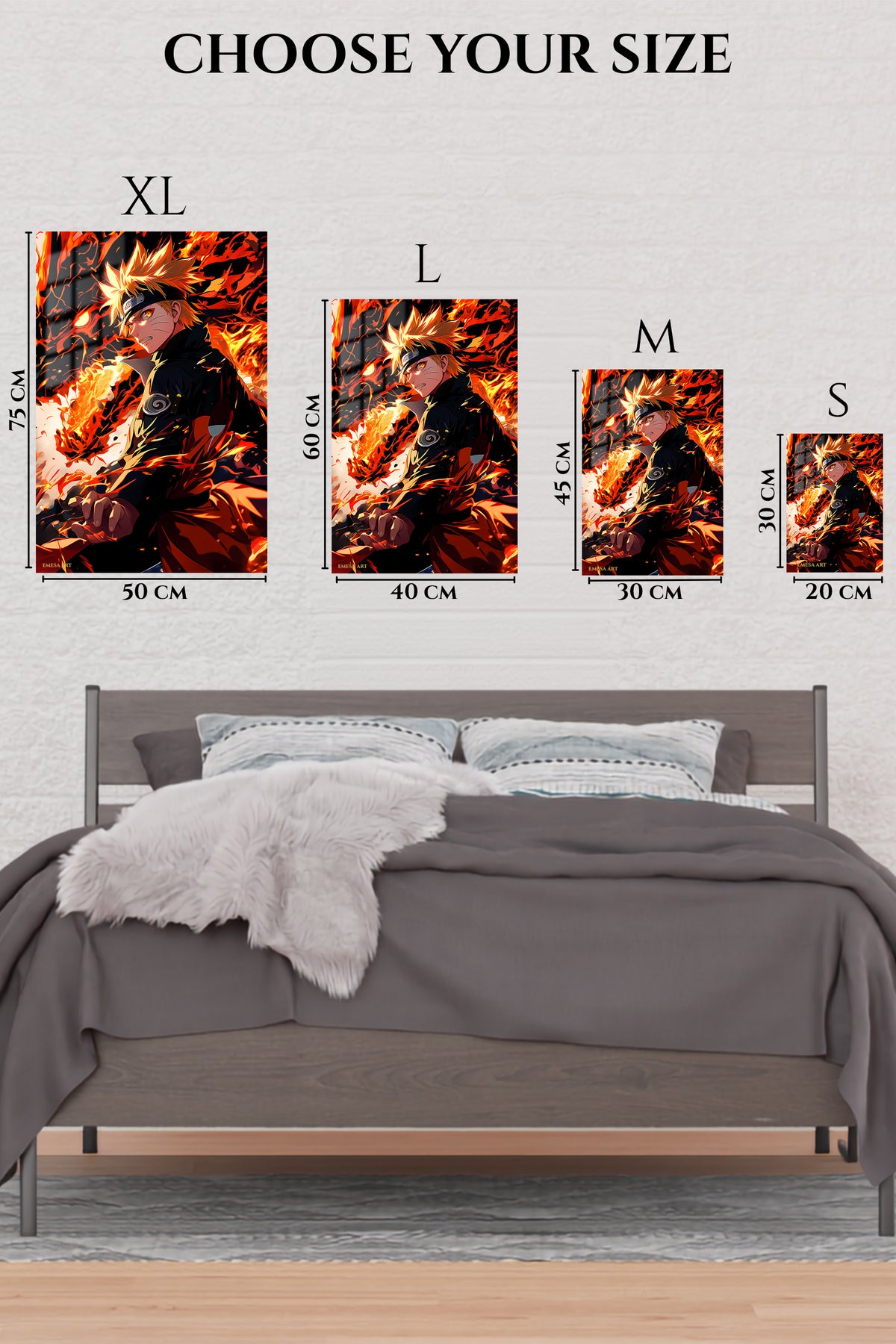 EMESA metal wall art size comparison guide for Blazing Spiral Headband Warrior