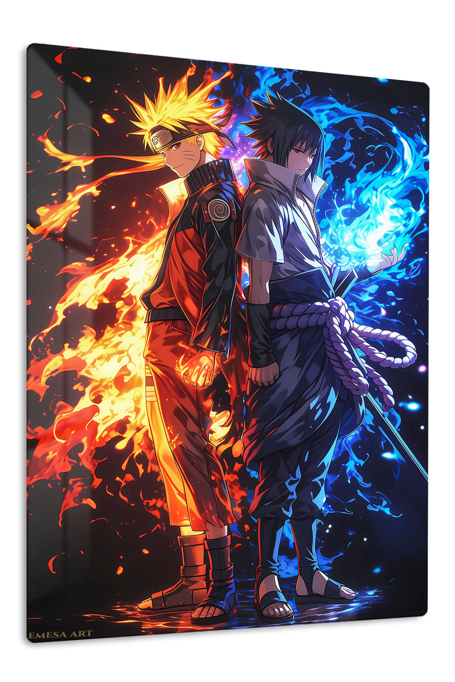 Fire and Shadow Rival Warriors premium metal wall art Ã¢â‚¬â€œ front view