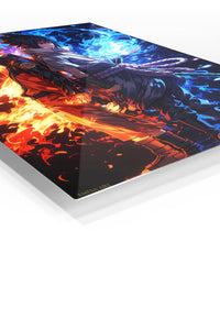 Fire and Shadow Rival Warriors premium metal wall art Ã¢â‚¬â€œ angled view